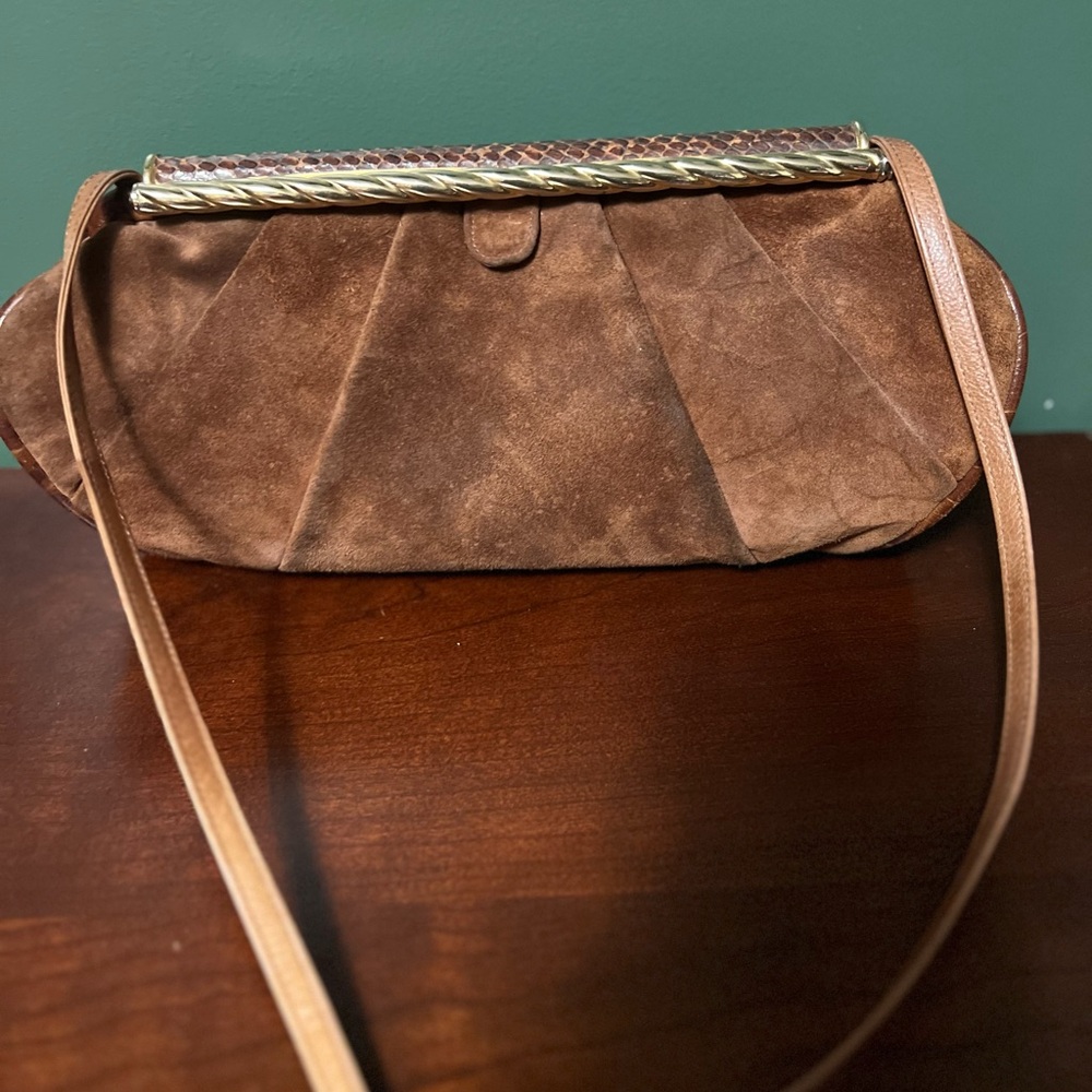 Vintage Brown Suede Clutch Crossbody  Bag